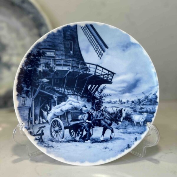 Delftsblauw bord  paard en wagen