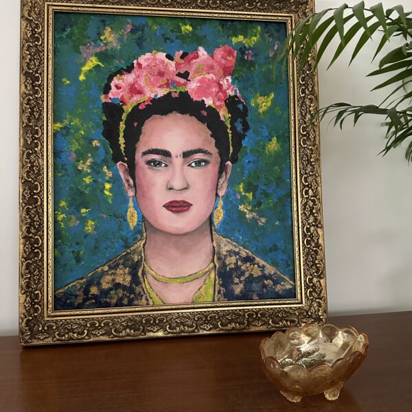 Brocante lijst met paneel Frida oliverf